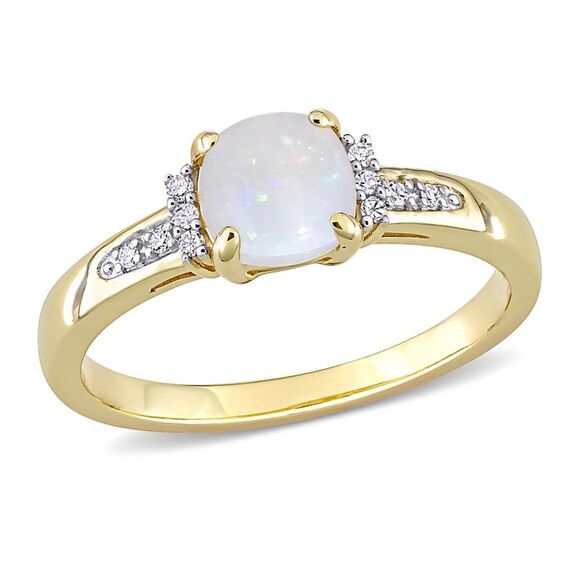 1/2 Carat (ctw) Opal Ring in 10K Yellow Gold with Diamond Accent